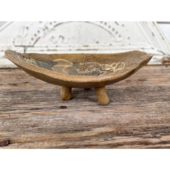 Vintage Brown Abstract Art Pottery Footed Bowl Signed - Picture 6 of 12